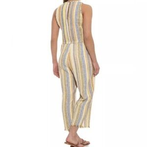 DREW striped linen rayon jumpsuit summer vacation Anthropologie sz XS cropped